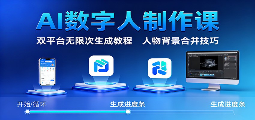 AI数字人制作课:双平台无限次生成教程,人物背景合并技巧-吾爱自习网