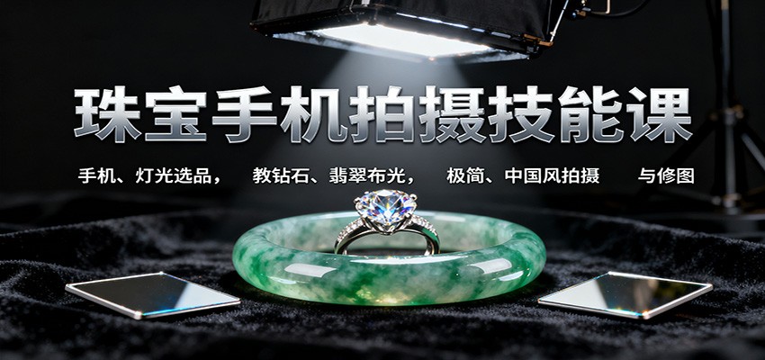 珠宝手机拍摄技能课:手机、 灯光选品,教钻石、翡翠布光,极简、中国风拍摄与修图-吾爱自习网