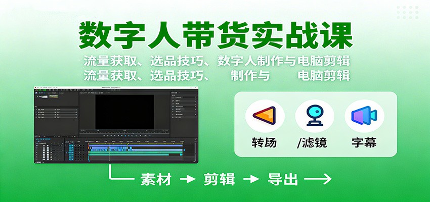 数字人变现实战课:流量获取、选品技巧、数字人制作与电脑剪辑-吾爱自习网