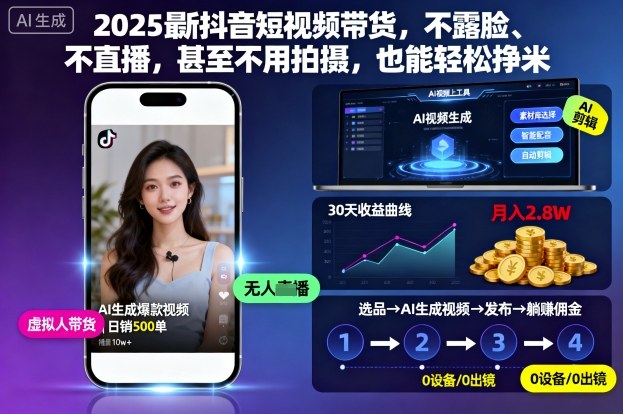 2025最新抖音短视频带货,不露脸、不直播,甚至不用拍摄,也能轻松挣米-吾爱自习网