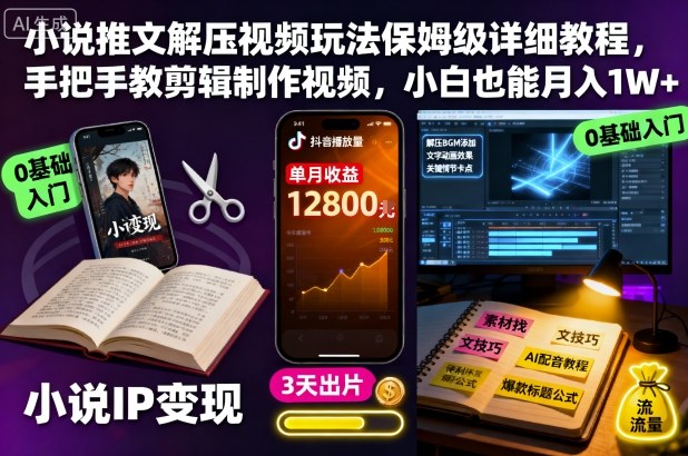 小说推文解压视频玩法保姆级详细教程，手把手教剪辑制作视频，小白也能月入1W+-吾爱自习网