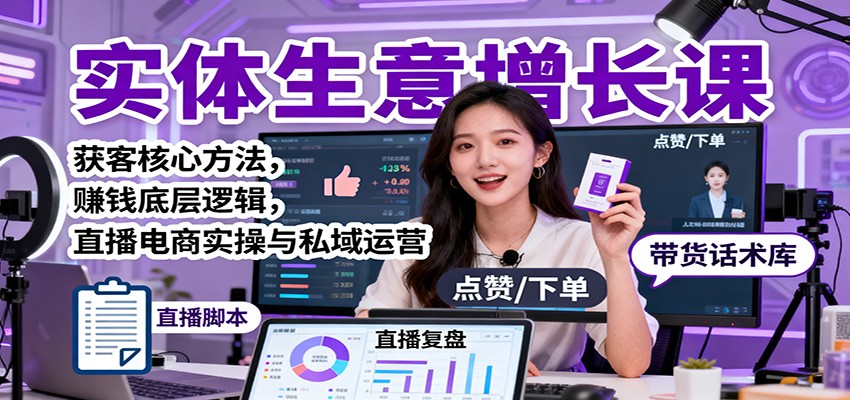 实体生意增长课:获客核心方法,赚钱底层逻辑,直播电商实操与私域运营-吾爱自习网