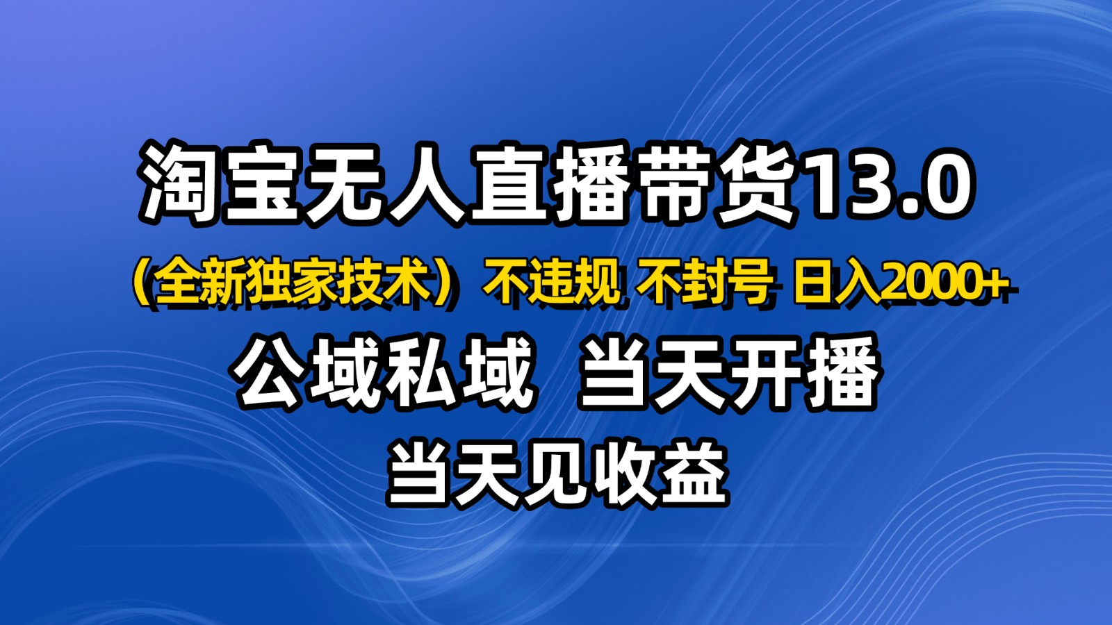 淘宝无人直播13.0，公域私域技术，不封号，不违规 布局下半年旺季赛道，日入2000+-吾爱自习网