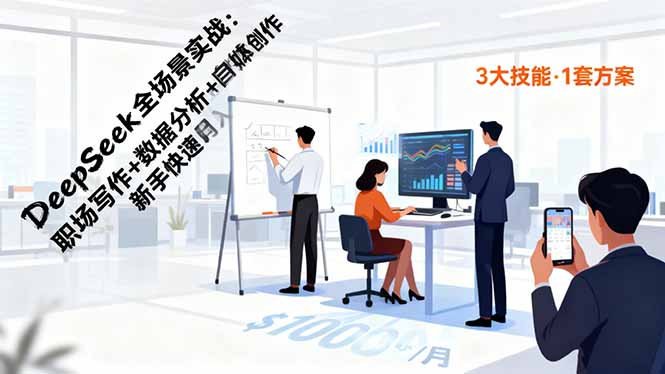 DeepSeek全场景实战：职场写作+数据分析+自媒体创作，新手快速月入过万-吾爱自习网