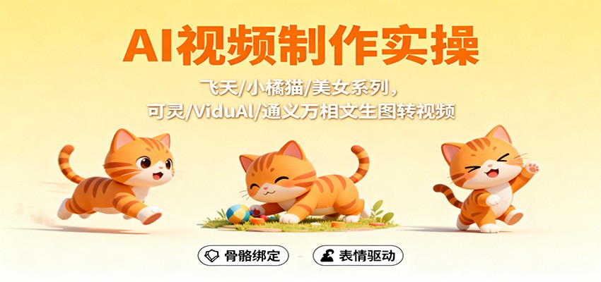 AI视频制作实操,飞天/小橘猫/美女系列,可灵/ViduAl/通义万相文生图转视频-吾爱自习网