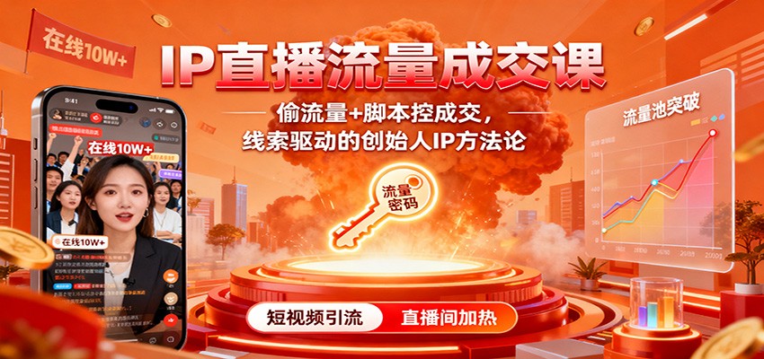 IP直播流量成交课：偷流量+脚本控成交，线索驱动的创始人IP方法论-吾爱自习网
