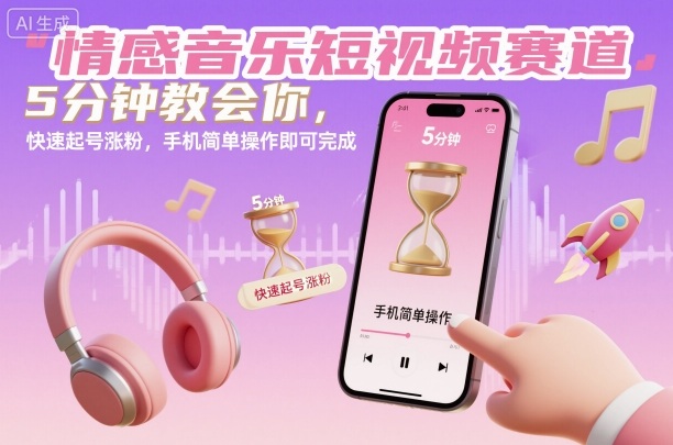 情感音乐短视频赛道，5分钟教会你，快速起号涨粉，手机简单操作即可完成-吾爱自习网