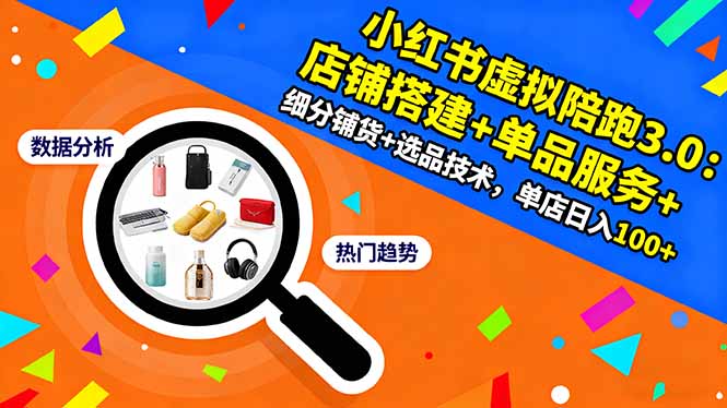 小红书虚拟陪跑3.0：店铺搭建+单品服务+细分铺货+选品技术，单店日入100+-吾爱自习网