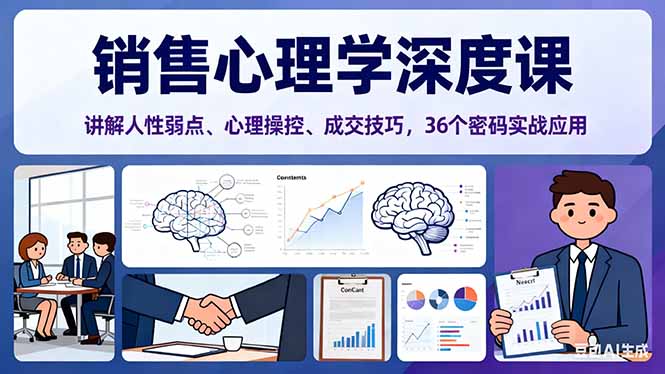 销售心理学深度课，讲解人性弱点、心理操控、成交技巧，36个密码实战应用-吾爱自习网