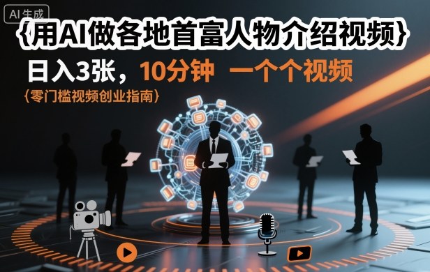 用AI做各地首富人物介绍视频，日入3张，10分钟一个视频-吾爱自习网