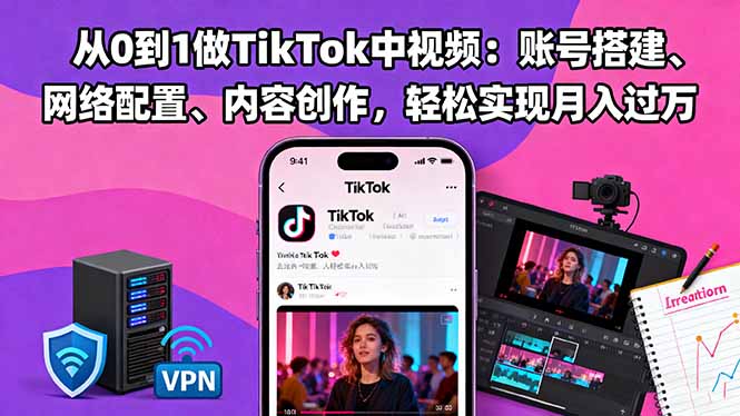 从0到1做TikTok中视频：账号搭建、网络配置、内容创作，轻松实现月入过万-吾爱自习网