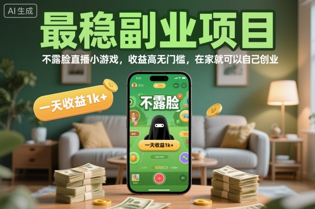 最稳副业项目，不露脸直播小游戏，收益高无门槛，一天收益1k+，在家就可以自己创业【揭秘】-吾爱自习网