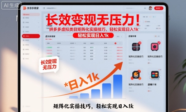 长效变现无压力！拼多多虚拟类目矩阵化实操技巧，轻松实现日入1k【揭秘】-吾爱自习网