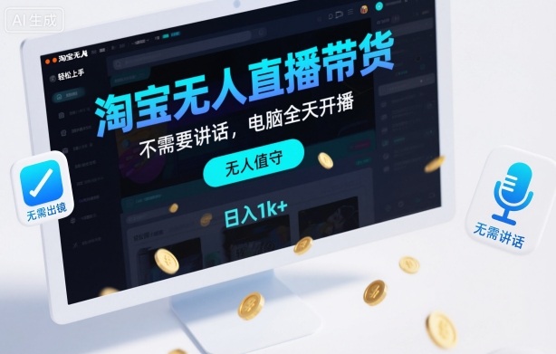 淘宝无人直播带货,不需要出镜,不需要讲话,电脑全天开播,轻松上手,日入1k+【揭秘】-吾爱自习网
