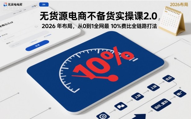 无货源电商不备货实操课2.0,2026年布局,从0到1全网最低10%费比全链路打法【更新中】-吾爱自习网