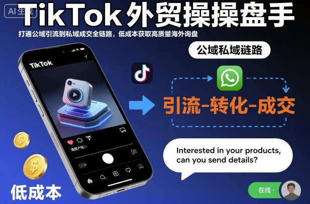 TikTok外贸操盘手,打通公域引流到私域成交全链路,低成本获取高质量海外询盘-吾爱自习网