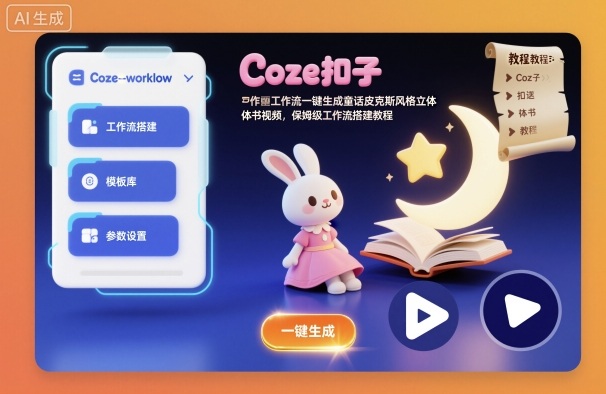 Coze扣子工作流一键生成童话皮克斯风格立体书视频，保姆级工作流搭建教程-吾爱自习网