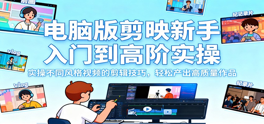 电脑版剪映新手入门到高阶实操,实操不同风格视频的剪辑技巧,轻松产出高质量作品-吾爱自习网