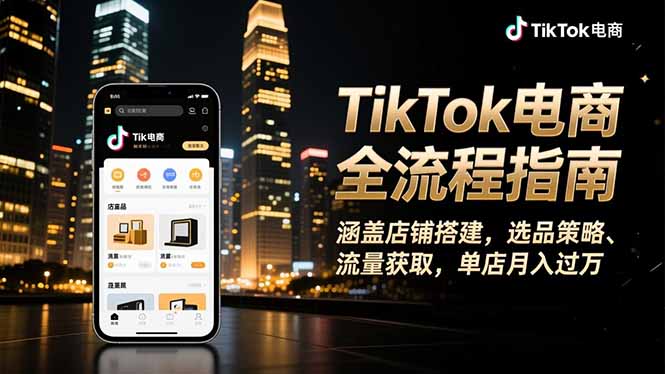 TikTok电商全流程指南，涵盖店铺搭建、选品策略、流量获取，单店月入过万-吾爱自习网