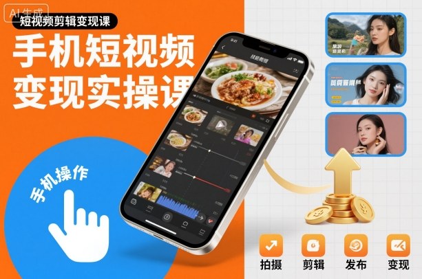 手机短视频变现实操课，短视频剪辑变现课-吾爱自习网