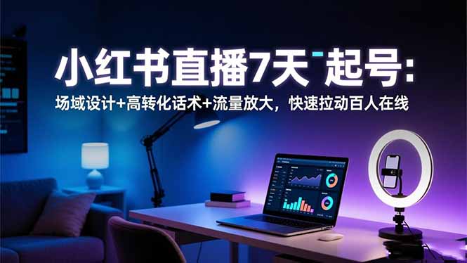 小红书直播7天起号：场域设计+高转化话术+流量放大，快速拉动百人在线-吾爱自习网