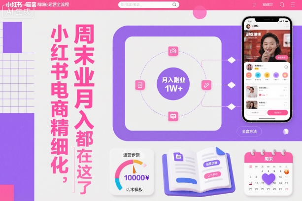 小红书电商精细化运营全流程，周末副业月入1W+，全套方法都在这了-吾爱自习网