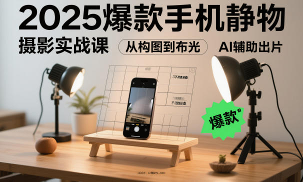 2025爆款手机静物摄影实战课，从构图到布光，不用贵设备，AI辅助出片-吾爱自习网