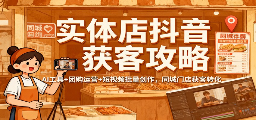 实体店抖音获客攻略：AI工具+团购运营+短视频批量创作，同城门店获客转化-吾爱自习网