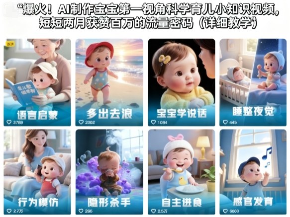 爆火！AI制作宝宝第一视角科学育儿小知识视频，短短两月获赞百万的流量密码(详细教学)-吾爱自习网