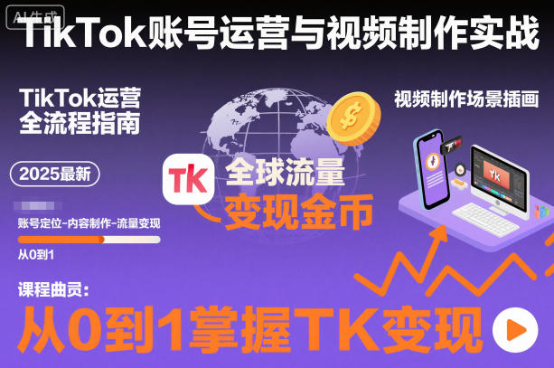 2025最新TikTok账号运营与视频制作实战全流程,从0到1掌握TK变现(含11月最新TK搬运技术)-吾爱自习网