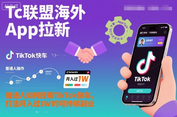 Tc联盟海外App拉新:普通人如何搭乘TikTok快车,打造月入过1W的可持续副业-吾爱自习网