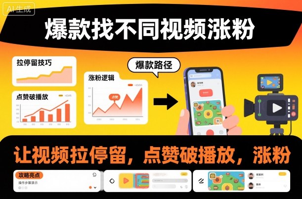 爆款找不同视频涨粉，让视频拉停留，实现点赞，破播放，涨粉-吾爱自习网