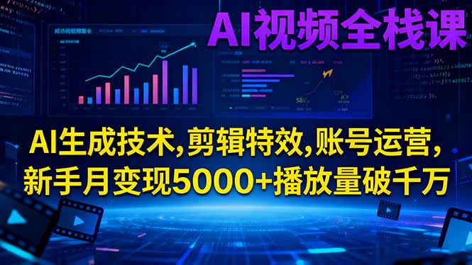 AI视频全栈课:AI生成技术,剪辑特效,账号运营,新手月变现5000+播放量破千万-吾爱自习网