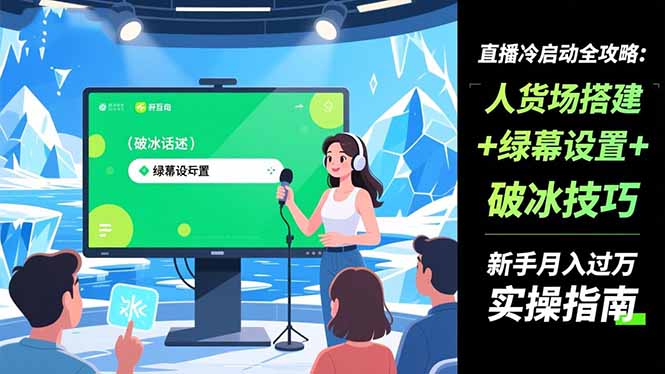 直播冷启动全攻略:人货场搭建+绿幕设置+破冰技巧，新手月入过万实操指南-吾爱自习网