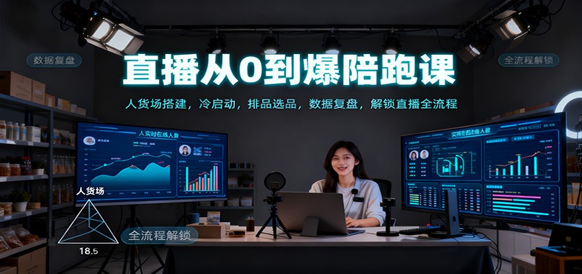 直播从0到爆陪跑课：人货场搭建，冷启动，排品选品，数据复盘，解锁直播全流程-吾爱自习网