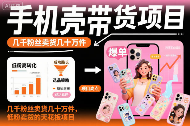 手机壳带货项目，几千粉丝卖货几十万件，短视频低粉卖货的天花板项目-吾爱自习网