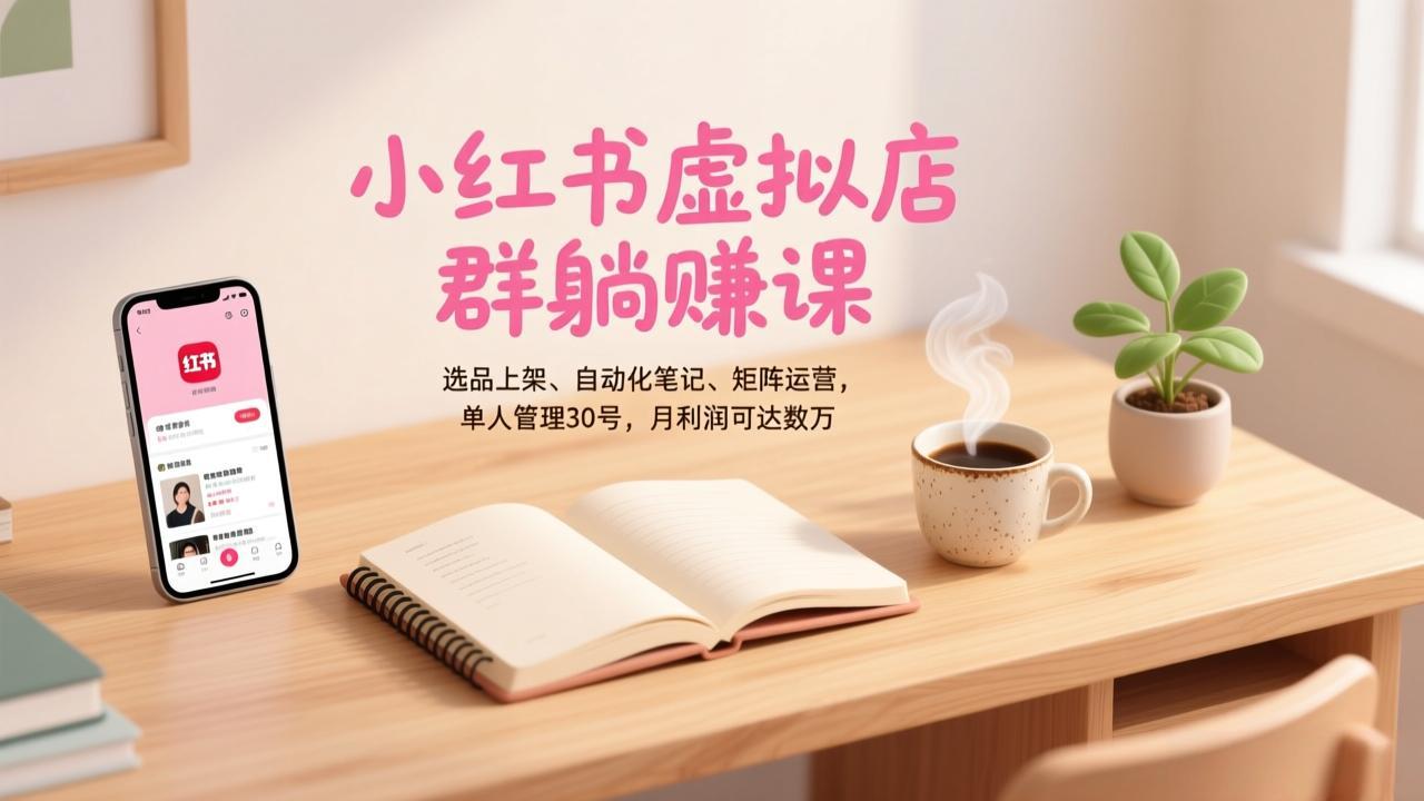小红书虚拟店群躺赚课，选品上架、自动化笔记、矩阵运营，单人管理30号，月利润可达数万-吾爱自习网