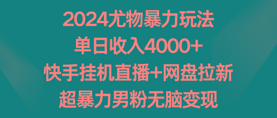 2024尤物暴力玩法 单日收入4000+快手挂机直播+网盘拉新 超暴力男粉无脑变现-吾爱自习网