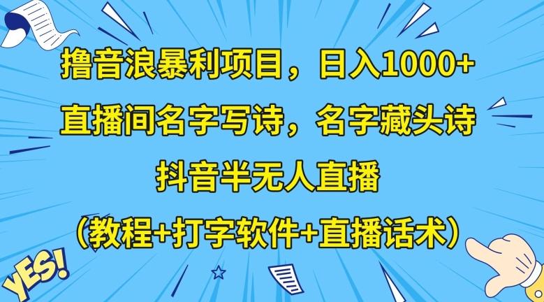 撸音浪暴利项目,日入1000+,直播间名字写诗,名字藏头诗,抖音半无人直播(教程+打字软件+直播话术)【揭秘】-吾爱自习网
