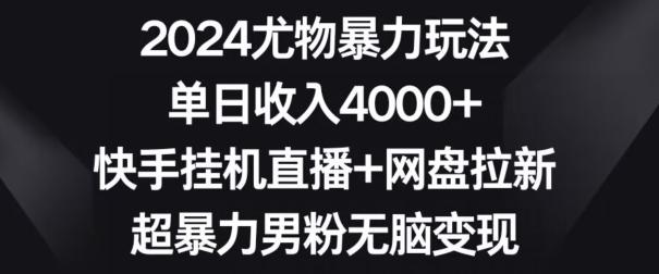 2024尤物暴力玩法，单日收入4000+，快手挂机直播+网盘拉新，超暴力男粉无脑变现【揭秘】-吾爱自习网