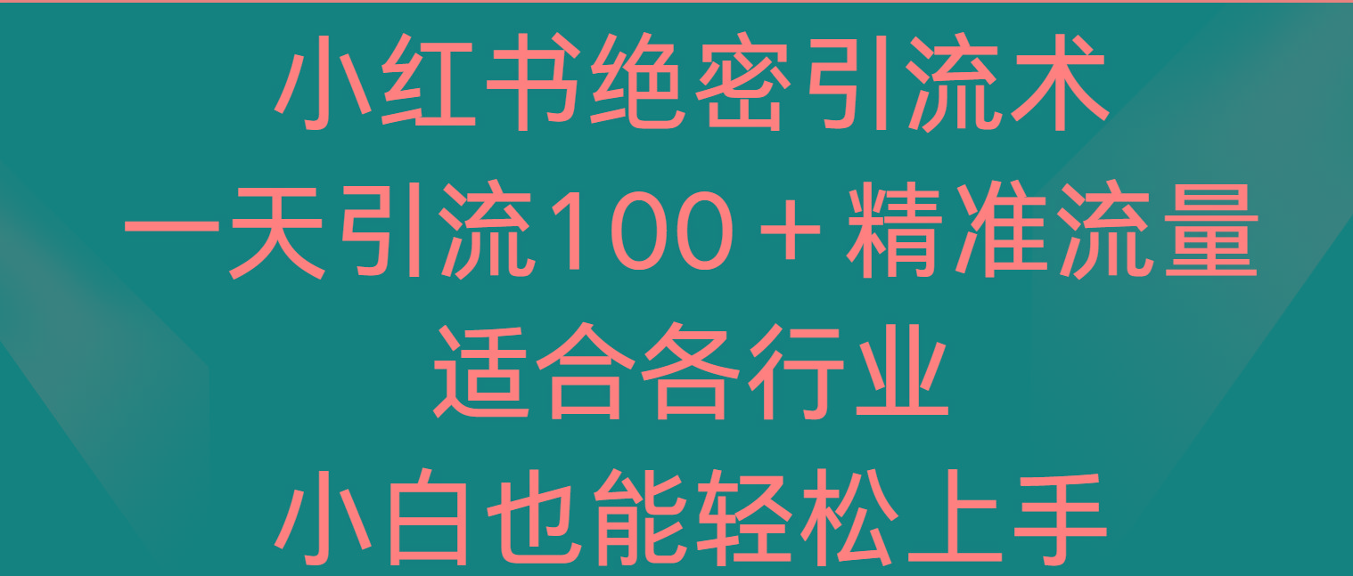 小红书绝密引流术，一天引流100＋精准流量，适合各个行业，小白也能轻松上手-吾爱自习网