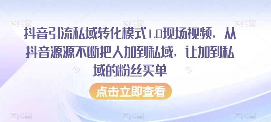抖音引流私域转化模式1.0现场视频，从抖音源源不断把人加到私域，让加到私域的粉丝买单-吾爱自习网