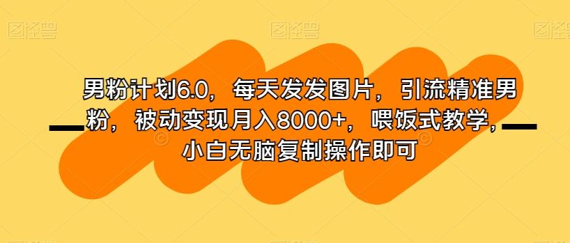 男粉计划6.0，每天发发图片，引流精准男粉，被动变现月入8000+，喂饭式教学，小白无脑复制操作即可-吾爱自习网