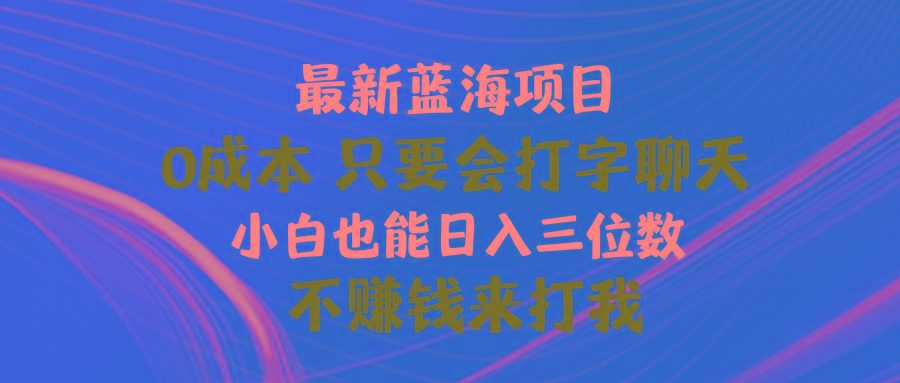 最新蓝海项目 0成本 只要会打字聊天 小白也能日入三位数 不赚钱来打我-吾爱自习网