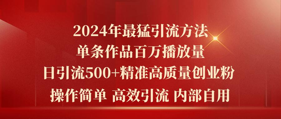 2024年最猛暴力引流方法，单条作品百万播放 单日引流500+高质量精准创业粉-吾爱自习网