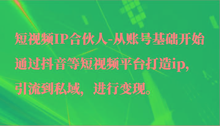 短视频IP合伙人-从账号基础开始通过抖音等短视频平台打造ip，引流到私域，进行变现。-吾爱自习网