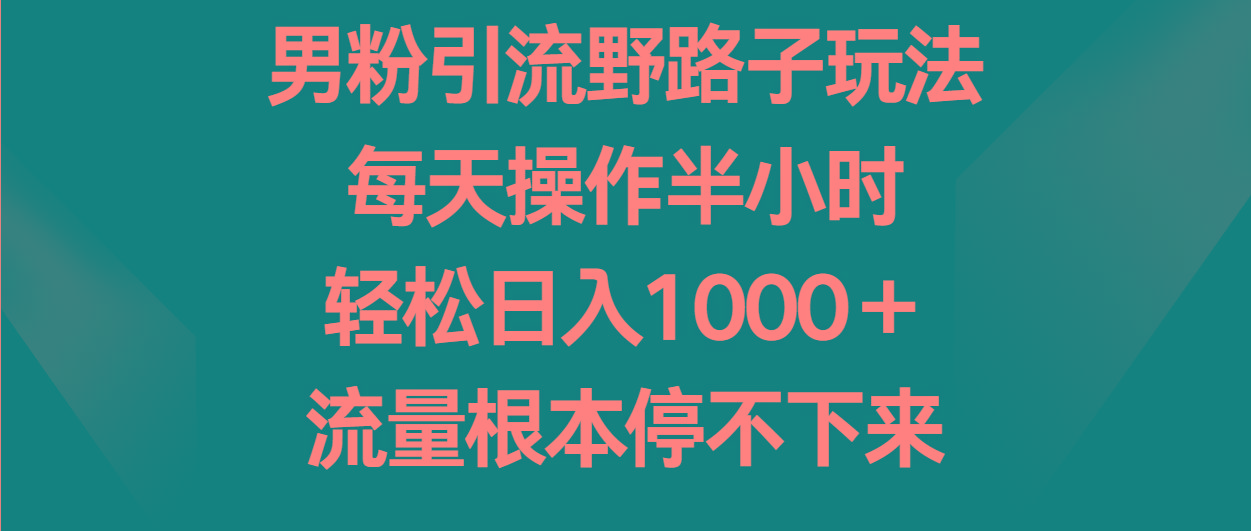 男粉引流野路子玩法,每天操作半小时轻松日入1000+,流量根本停不下来-吾爱自习网