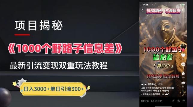 一千个野路子信息差最新玩法教程-变现+引流的玩法具体拆解【揭秘】-吾爱自习网