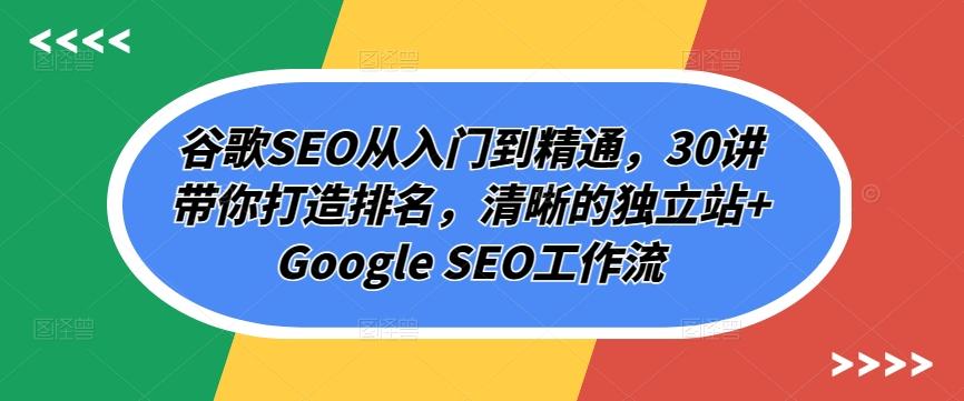 谷歌SEO从入门到精通，30讲带你打造排名，清晰的独立站+Google SEO工作流-吾爱自习网