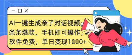 AI一键生成亲子对话视频，条条爆款，一部手机即可操作，单日变现数张-吾爱自习网